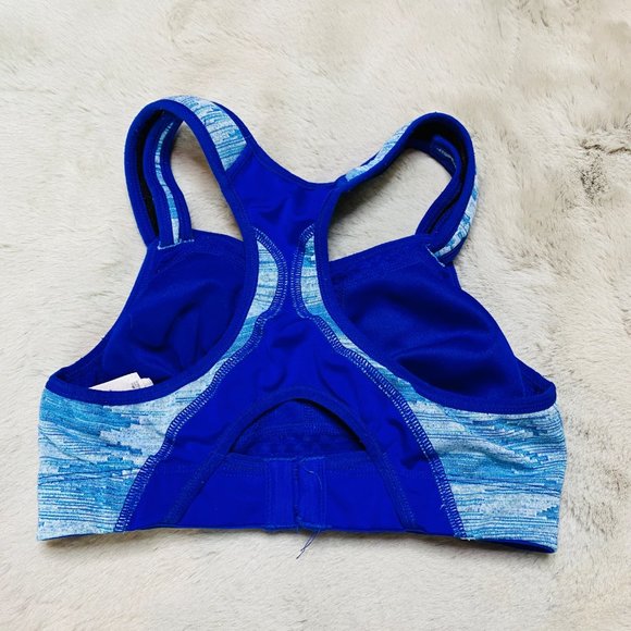 Brooks Rebound Racer Sports Bra Blue Space Dye Aztec Pattern Workout Gym 32B - Picture 3 of 10